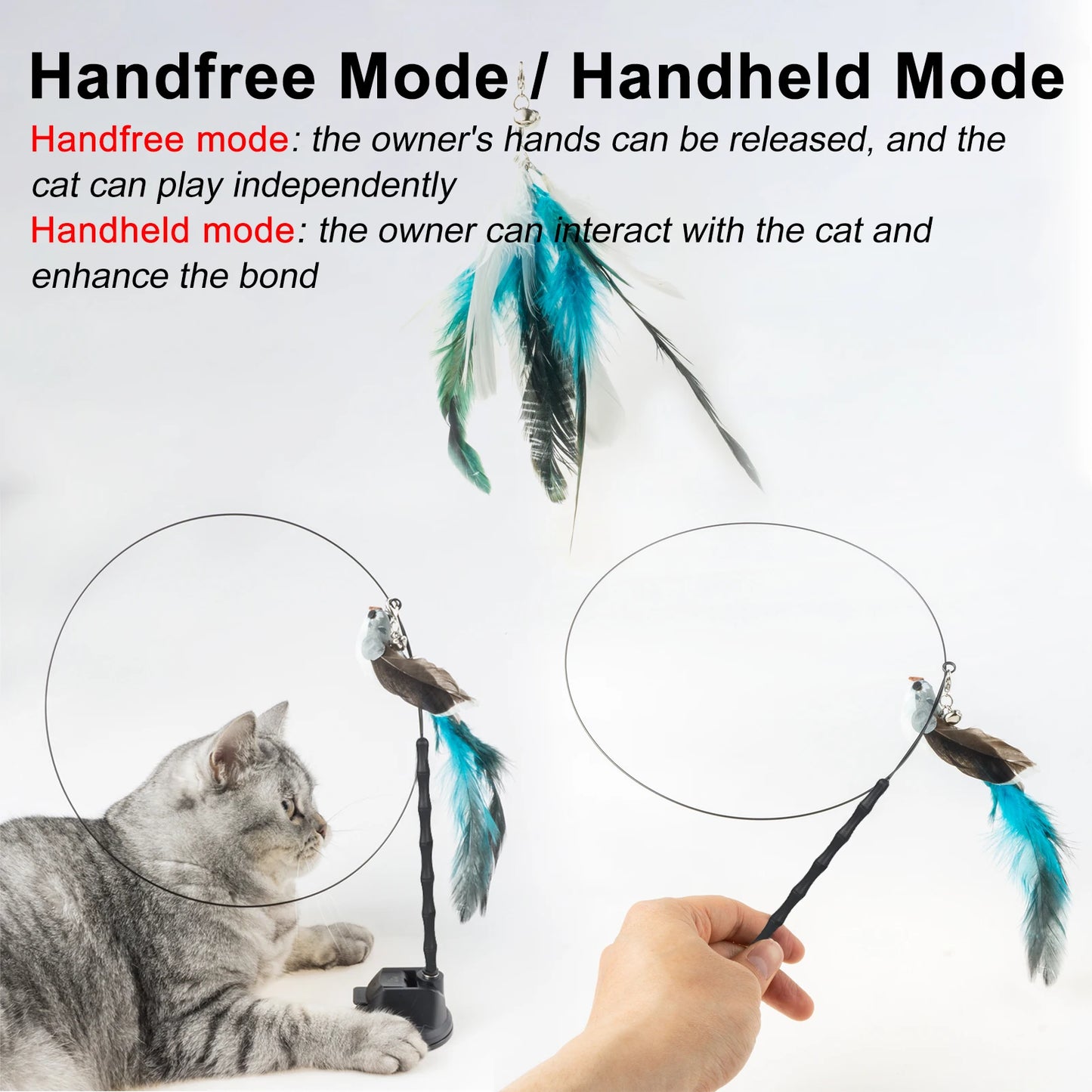 Bird Feather Cat Wand with Bell For Kittens